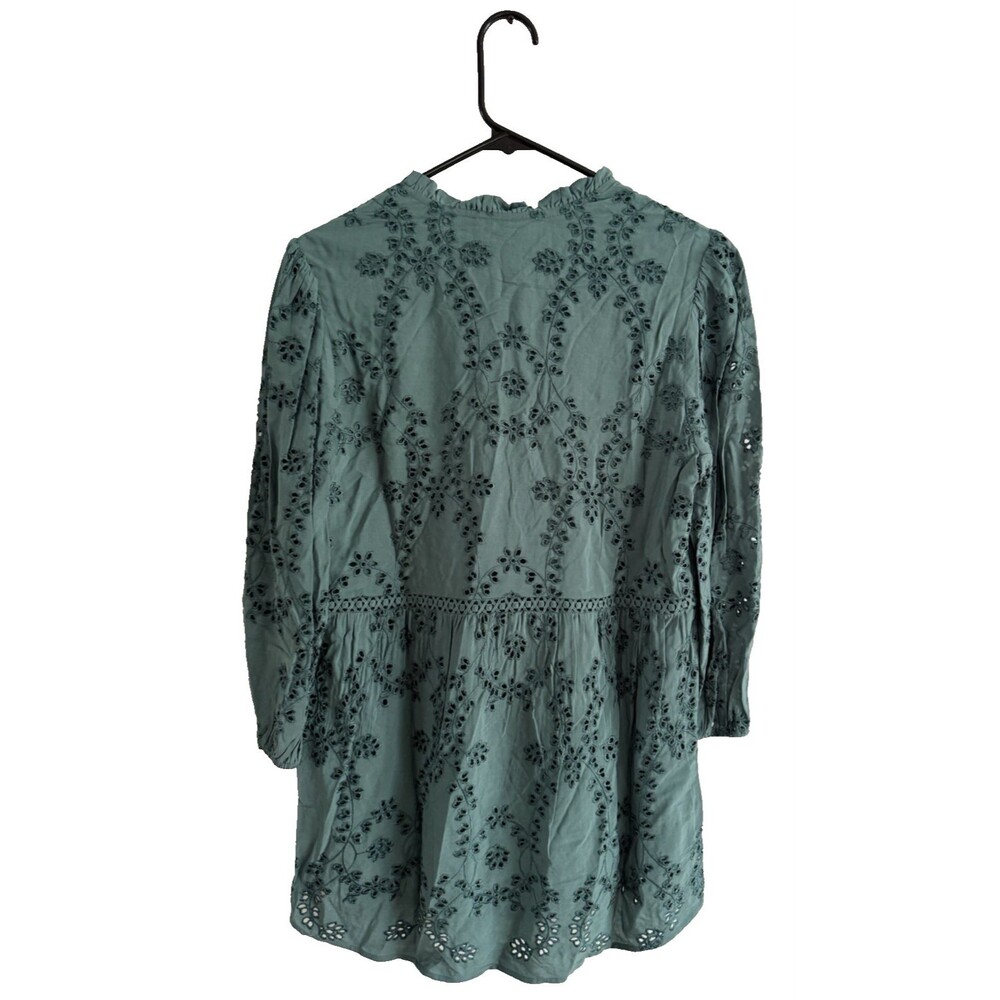 Anthropologie Daniel Rainn Eyelet Boho Tunic Blouse Women Size S Green New - Picture 2 of 9